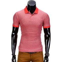 KOSZULKA MĘSKA POLO BEZ NADRUKU S847 - KORALOWA. Pomarańczowe koszulki męskie Ombre Clothing, s, z nadrukiem, z bawełny, eleganckie, bez rękawów. Za 24,99 zł.