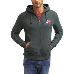 Bluza w kolorze szarym. Szare kurtki męskie Napapijri, m, z aplikacjami, z kapturem, bez rękawów, z kapturem. W wyprzedaży za 349,95 zł.