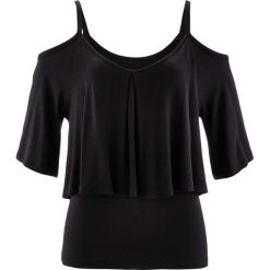 Shirt z odkrytymi ramionami bonprix czarny. Czarne koszulki damskie bonprix, bez wzorów, bez kołnierzyka, bez rękawów. Za 69,99 zł.