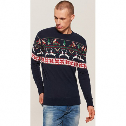 Sweter ze świątecznym motywem - Granatowy. Niebieskie swetry klasyczne męskie House, l. Za 99,99 zł.