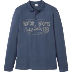 Shirt polo z długim rękawem bonprix indygo z nadrukiem. Niebieskie koszulki męskie bonprix, s, z nadrukiem, polo, z długim rękawem, długie. Za 54,99 zł.