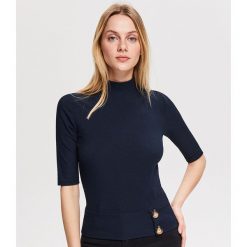 Bluzka ze stójka - Granatowy. Niebieskie bluzki damskie marki Reserved, s, bez wzorów, ze stójką, bez rękawów. Za 59,99 zł.