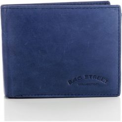 Portfel męski Bag Street skórzany w pudełku. Niebieskie portfele męskie marki Bag Street, bez wzorów, ze skóry. Za 49,00 zł.