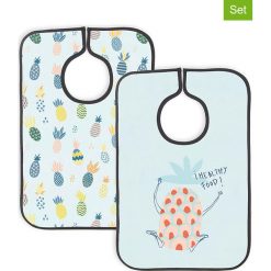 Śliniaczki (2 szt.) "Healthy Pineapple" w kolorze błękitnym ze wzorem - 37 x 24 cm. Niebieskie śliniaki Little & Cute, bez wzorów. W wyprzedaży za 59,95 zł.