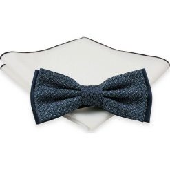 Stylowa mucha z poszetką - Chattier, Męska - Odcień Morski MUCH0370. Niebieskie muszki męskie Chattier, na imprezę, w paski, eleganckie. Za 44,00 zł.