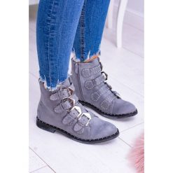 Lu Boo Ciemnoszare Botki Virginia Rock Star Nity Klamry Zamsz. Botki damskie Tagless, z zamszu, klasyczne, bez obcasa, na klamry. Za 89,00 zł.