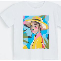 T-shirt z bawełny i modalu - Biały. Białe t-shirty damskie Reserved, s, bez wzorów, z bawełny, bez kołnierzyka. Za 39,99 zł.