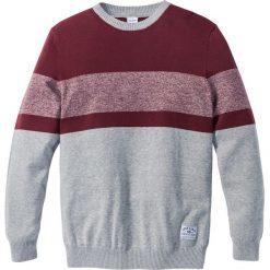 Swetry klasyczne męskie: Sweter w paski Regular Fit bonprix jasnoszary melanż – bordowy