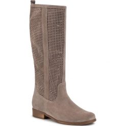 Kozaki ROBERTO - 2619 Cappuc.Welur. Pomarańczowe kozaki damskie Roberto, z weluru, przed kolano, na wysokim obcasie, na obcasie, bez zapięcia. Za 379,00 zł.