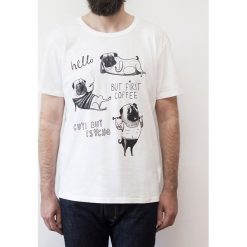 Koszulka męska z mopsem Leniwe Mopsy. Białe koszulki męskie LoboLoco, m, bez wzorów, z bawełny, bez kołnierzyka, bez rękawów. Za 79,00 zł.