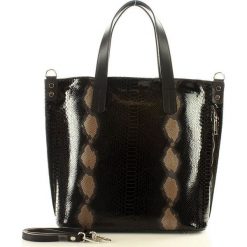 Włoska torebka z naturalnej skóry - MAZZINI SARITA czarny snake. Czarne shopper bag damskie MAZZINI, w paski, ze skóry, na ramię. Za 339,00 zł.