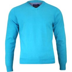 Turkusowy, Niebieski Sweter Męski w Serek - 100% BAWEŁNA - Adriano Guinari SWADGSS16TURKUS. Niebieskie swetry męskie Adriano Guinari, m, bez wzorów, z bawełny, klasyczne, z dekoltem w serek, bez kaptura. Za 99,00 zł.