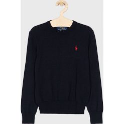 Polo Ralph Lauren - Sweter dziecięcy 134-176 cm. Niebieskie swetry chłopięce Polo Ralph Lauren, bez wzorów, z bawełny, z okrągłym kołnierzem. W wyprzedaży za 299,90 zł.