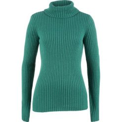 Sweter z golfem, w prążek bonprix dymny szmaragdowy. Niebieskie swetry damskie bonprix, bez wzorów, bez rękawów. Za 54,99 zł.