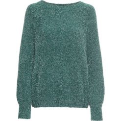 Sweter z szenili z lureksową nitką bonprix niebieskozielony morski. Zielone swetry damskie bonprix, bez wzorów, bez rękawów, długie, bez kaptura. Za 49,99 zł.