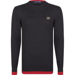 Sweter w kolorze szarym. Szare swetry klasyczne męskie Giorgio di Mare, m, z aplikacjami, z bawełny, z okrągłym kołnierzem. W wyprzedaży za 152,95 zł.