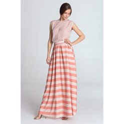 Spódnica maxi z zakładkami - pomarańcz/paski. Spódniczki damskie NIFE, na lato, xl, w paski, z poliesteru, maxi. Za 179,00 zł.