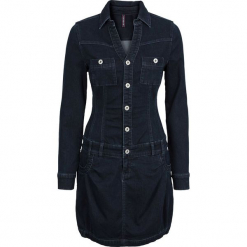 Sukienka dżinsowa z długim rękawem bonprix "raw denim". Niebieskie sukienki damskie bonprix, bez wzorów, z denimu, bez kołnierzyka, z długim rękawem, długie, plisowane. Za 134,99 zł.