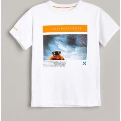 Bawełniany t-shirt z nadrukiem - Biały. Białe t-shirty męskie Reserved, z nadrukiem, z bawełny, bez kołnierzyka. Za 35,99 zł.