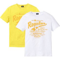 T-shirt z nadrukiem (2 szt.) bonprix jasna limonka + biały z nadrukiem. Żółte t-shirty męskie bonprix, s, z nadrukiem, bez kołnierzyka. Za 27,98 zł.
