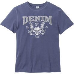 T-shirt z aplikacją i nadrukiem bonprix indygo. Niebieskie koszulki męskie bonprix, xl, z nadrukiem, z bawełny, bez kołnierzyka. Za 49,99 zł.