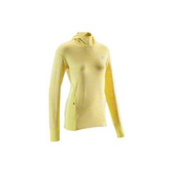 Bluza Z Kapturem Damska Run Warm Żółta. Żółte bluzy damskie KALENJI, l, bez wzorów, z elastanu, bez rękawów, z kapturem. Za 79,99 zł.