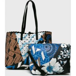 Desigual - Torebka dwustronna. Szare shopper bag damskie Desigual, w paski, z materiału, do ręki, duże. Za 399,90 zł.