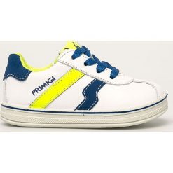 Primigi - Buty dziecięce. Białe trampki chłopięce Primigi, bez wzorów, ze skóry, sportowe, z okrągłym noskiem, bez zapięcia. Za 219,90 zł.