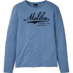 Shirt z długim rękawem bonprix niebieski dżins z nadrukiem. Niebieskie koszulki męskie bonprix, xl, z nadrukiem, bez kołnierzyka, z długim rękawem, długie. Za 29,99 zł.