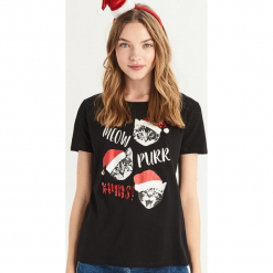 T-shirt ze świątecznymi kotami - Czarny. Czarne t-shirty damskie Sinsay, l. Za 24,99 zł.