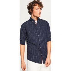 Koszula z mikroprintem slim fit - Granatowy. Niebieskie koszule męskie slim marki Reserved, s. Za 99,99 zł.