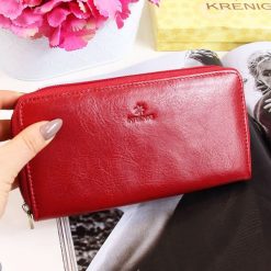 Portfel skórzany damski KRENIG Classic 12014 czerwony. Czerwone portfele damskie Krenig, bez wzorów, ze skóry. Za 143,99 zł.