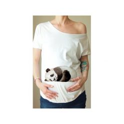 Biały ciążowy oversize tshirt panda. Białe t-shirty damskie marki One mug a day, s, z nadrukiem, z bawełny, bez kołnierzyka, z krótkim rękawem. Za 89,00 zł.