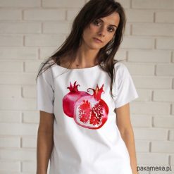 GRANATY bluzka bawełniana biała z nadrukiem. Białe bluzki damskie Pakamera, z nadrukiem, z bawełny, bez kołnierzyka, bez rękawów. Za 79,00 zł.