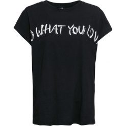Shirt oversize bonprix czarny z nadrukiem. Czarne koszulki damskie bonprix, z nadrukiem, bez kołnierzyka, bez rękawów. Za 44,99 zł.