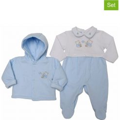 2-częściowy zestaw "Pointel" w kolorze błękitno-białym. Niebieskie śpiochy niemowlęce Just Too Cute, z aplikacjami, z bawełny. W wyprzedaży za 87,95 zł.