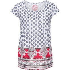 Shirt z nadrukiem, krótki rękaw bonprix biały. Białe koszulki damskie marki bonprix, z nadrukiem, z okrągłym kołnierzem. Za 44,99 zł.