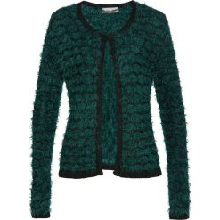 Sweter rozpinany z przędzy z długim włosem bonprix głęboki zielony - czarny. Zielone swetry damskie bonprix, z haftami, z długim rękawem, długie, bez kaptura. Za 44,99 zł.