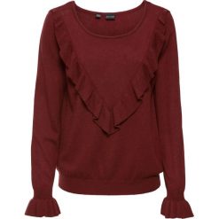 Sweter z falbaną bonprix czerwony kasztanowy. Czerwone swetry klasyczne damskie bonprix. Za 89,99 zł.