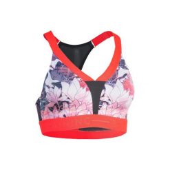 Stanik fitness kardio 500 z nadrukiem (kwiaty). Różowe buty sportowe damskie DOMYOS, xl, z nadrukiem, z elastanu, na fitness i siłownię. Za 59,99 zł.