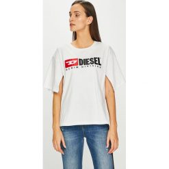 Diesel - Top. Brązowe bluzki damskie Diesel, s, z aplikacjami, z bawełny, z okrągłym kołnierzem. W wyprzedaży za 229,90 zł.