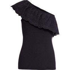 Top na jedno ramię z ażurowym haftem bonprix czarny. Czarne bluzki damskie bonprix, z haftami, bez kołnierzyka, bez rękawów. Za 49,99 zł.