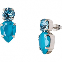 Kolczyki-wkrętki z kryształkami Swarovski. Niebieskie kolczyki damskie marki Destellos, z kryształem, metalowe. W wyprzedaży za 77,95 zł.