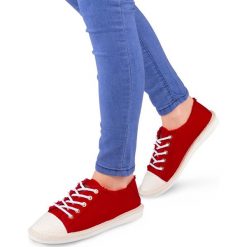 Trampki damskie Ideal Shoes X-9716 Czerwone. Czerwone trampki i tenisówki damskie Ideal Shoes, bez wzorów, z tkaniny, na sznurówki. Za 49,00 zł.