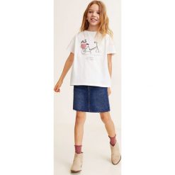 Mango Kids - Top dziecięcy Bici 110-164 cm. Białe bluzki dziewczęce marki Mango Kids, z nadrukiem, z bawełny, z okrągłym kołnierzem, z krótkim rękawem, krótkie, bez kaptura. Za 49,90 zł.