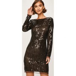 Answear - Sukienka. Czarne sukienki damskie ANSWEAR, s, z aplikacjami, z poliesteru, eleganckie, z okrągłym kołnierzem, z długim rękawem, długie, mini, dopasowane. W wyprzedaży za 169,90 zł.