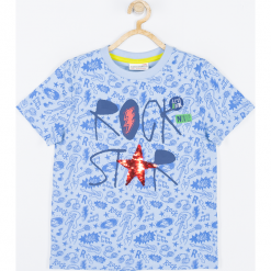 Koszulka. Niebieskie t-shirty chłopięce ROCK STAR, z nadrukiem, z elastanu, z długim rękawem. Za 19,90 zł.