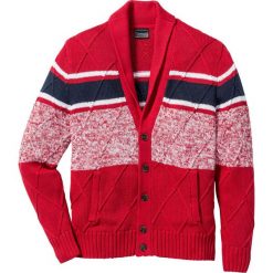 Kardigany męskie: Sweter rozpinany z szalowym kołnierzem Regular Fit bonprix czerwono-ciemnoniebiesko-biały