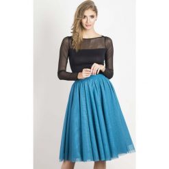 Niebieska Zwiewna Tiulowa Spódnica do Kolan. Niebieskie spódniczki damskie Molly.pl, s, bez wzorów, z tiulu, midi. Za 279,90 zł.