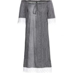 Sukienka shirtowa z materiału w optyce dżinsu bonprix antracytowy. Szare sukienki damskie bonprix, w koronkowe wzory, z koronki, bez kołnierzyka, bez rękawów. Za 49,99 zł.